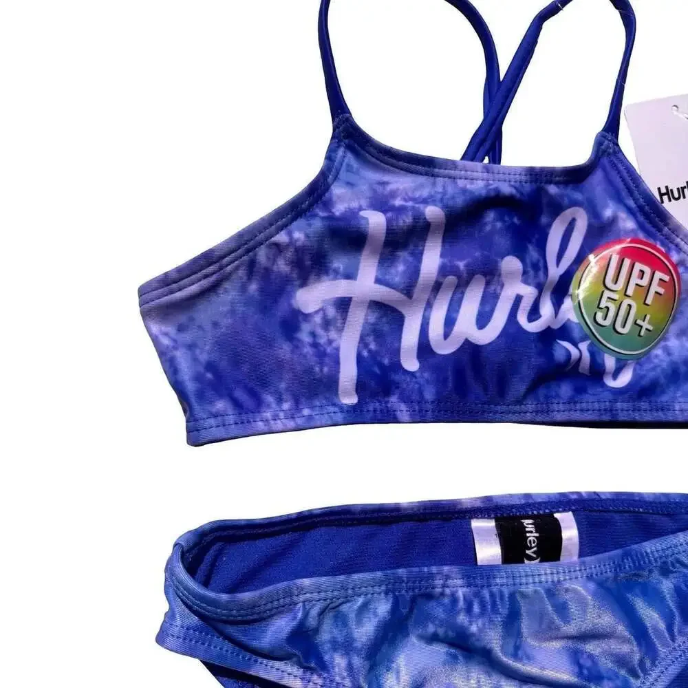 Hurley Girls 2-Piece Tie-Dye Bikini Set Size 6 Medium Blue UPF 50+ NWT